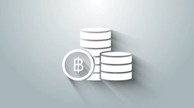 White Cryptocurrency coin Bitcoin icon isolated on grey background. Blockchain technology, bitcoin, digital money market, cryptocoin wallet. 4K Video motion graphic animation