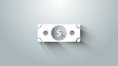 White Stacks kağıt para para ikonu gri arka planda izole. Para desteleri. Para birimi. 4K Video hareketli grafik canlandırması