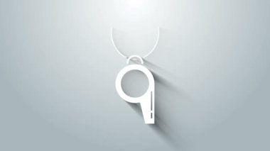 Beyaz Düdük simgesi gri arkaplanda izole edildi. Hakem sembolü. Spor ve spor burcu. 4K Video hareketli grafik canlandırması