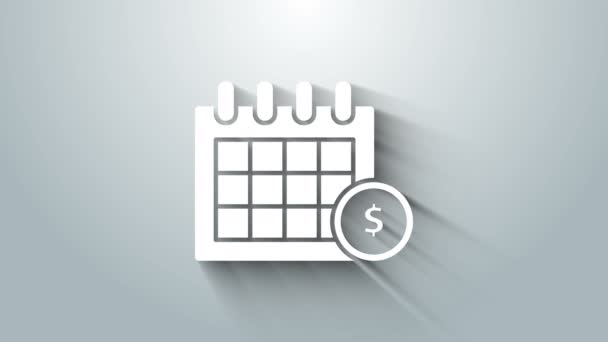 White Financial calendar icon isolated on grey background. Annual payment day, monthly budget planning, fixed period concept, loan duration. 4K Video motion graphic animation — Stock Video