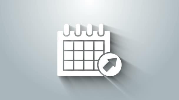 Weißes Kalender-Symbol isoliert auf grauem Hintergrund. Erinnerungssymbol. 4K Video Motion Grafik Animation — Stockvideo