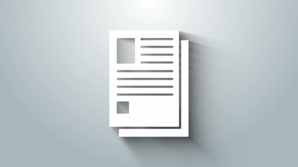 Иконка белого файла документа изолирована на сером фоне. Reecklist icon. Бизнес-концепция. Видеографическая анимация 4K — стоковое видео
