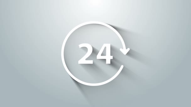 Bílé hodiny 24 hodin ikona izolované na šedém pozadí. Celodenní cyklická ikona. 24 hodinový symbol služby. Grafická animace pohybu videa 4K — Stock video
