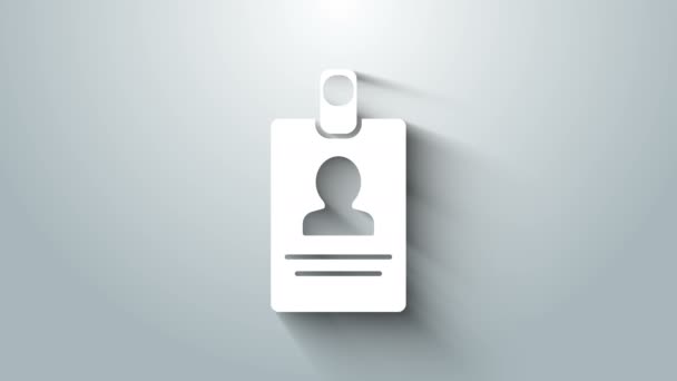 Vit ID-bricka ikon isolerad på grå bakgrund. Den kan användas för presentation, företagets identitet, reklam. 4K Video motion grafisk animation — Stockvideo