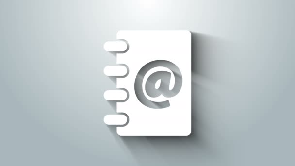 White Address book icon isolated on grey background. Notebook, address, contact, directory, phone, telephone book icon. 4K Video motion graphic animation — 图库视频影像