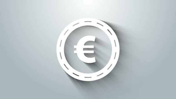 Vita Mynt pengar med eurosymbol ikon isolerad på grå bakgrund. Bankväxel. Kontantsymbol. 4K Video motion grafisk animation — Stockvideo