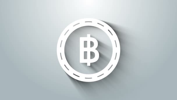 White Cryptocurrency coin Bitcoin icon isolated on grey background. Blockchain technology, bitcoin, digital money market, cryptocoin wallet. 4K Video motion graphic animation — Vídeo de Stock