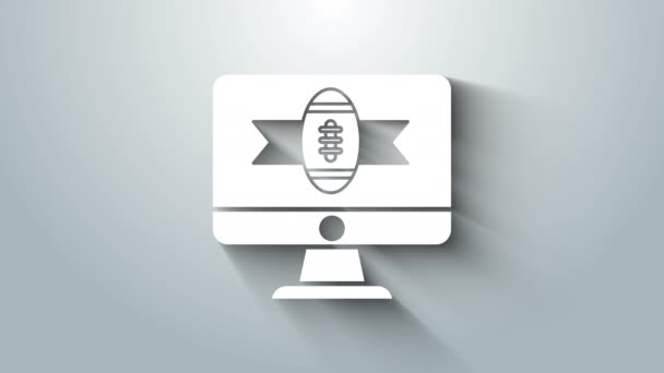 Calcio americano bianco sull'icona del programma televisivo isolato su sfondo grigio. Animazione grafica 4K Video motion — Video Stock