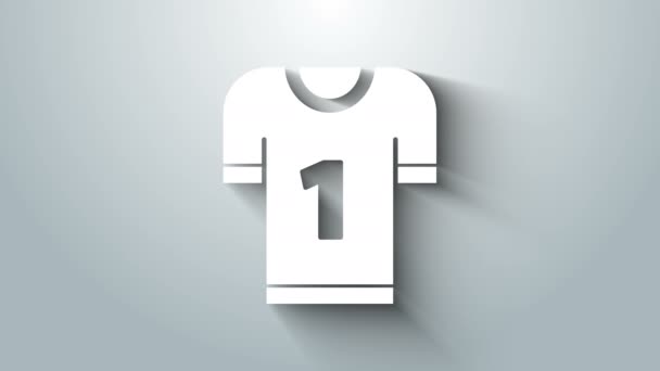 Wit Amerikaans voetbalshirt icoon geïsoleerd op grijze achtergrond. Voetbal uniform bord. 4K Video motion grafische animatie — Stockvideo