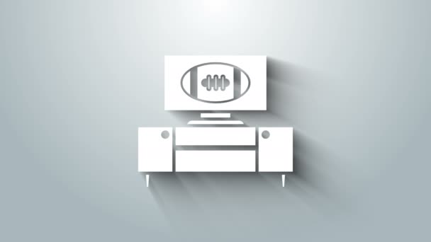 Білий американський футбол на ТВ програмі і стенд ікони ізольовані на сірому тлі. 4K Відеографічна анімація — стокове відео
