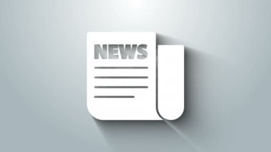 Beyaz Haber simgesi gri arkaplanda izole edildi. Gazete tabelası. Kitle iletişim sembolü. 4K Video hareketli grafik canlandırması