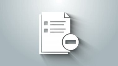 Gri arkaplanda eksi simgeye sahip beyaz belge. Belgeyi temizle. Dosya belgesini sil. Bilgi dosyasını sil. 4K Video hareketli grafik canlandırması