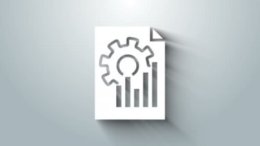 Grafik grafik simgesine sahip beyaz belge gri arkaplanda izole edildi. Metin dosya simgesini rapor et. Muhasebe tabelası. Denetim, analiz, planlama. 4K Video hareketli grafik canlandırması