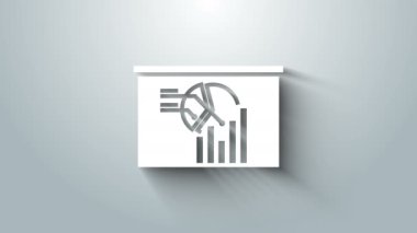 Grafik grafik simgesine sahip beyaz tahta gri arkaplanda izole edildi. Metin dosya simgesini rapor et. Muhasebe tabelası. Denetim, analiz, planlama. 4K Video hareketli grafik canlandırması
