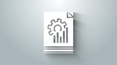 Grafik grafik simgesine sahip beyaz belge gri arkaplanda izole edildi. Metin dosya simgesini rapor et. Muhasebe tabelası. Denetim, analiz, planlama. 4K Video hareketli grafik canlandırması