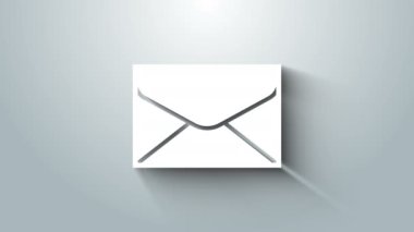 Beyaz Zarf simgesi gri arkaplanda izole edildi. E- posta mektup sembolü. 4K Video hareketli grafik canlandırması