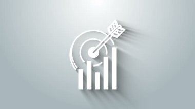 White Target with graph chart icon isolated on grey background. Report text file icon. Accounting sign. Audit, analysis, planning. 4K Video motion graphic animation