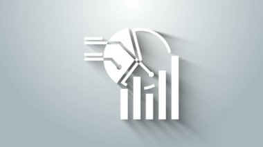 Gri arkaplanda beyaz pasta grafiği bilgi simgesi izole edildi. Diyagram çizelgesi. 4K Video hareketli grafik canlandırması