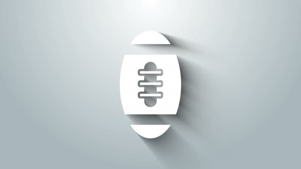 Icono de pelota de fútbol americano blanco aislado sobre fondo gris. Icono de pelota de rugby. Juego de deporte de equipo símbolo. Animación gráfica de vídeo 4K — Vídeos de Stock