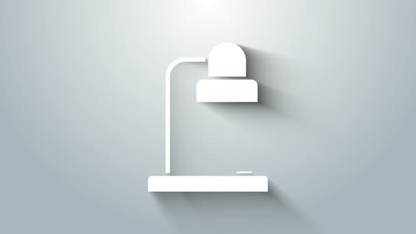 Icona lampada da tavolo bianca isolata su sfondo grigio. Lampada da tavolo per ufficio. Animazione grafica 4K Video motion — Video Stock