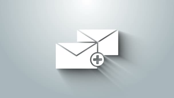 Weißes Umschlagsymbol isoliert auf grauem Hintergrund. empfangen Nachrichtenkonzept. neu, eingehende E-Mails, SMS. Postzustelldienst. 4k video motion graphic animation — Stockvideo