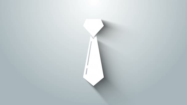 グレーの背景に分離されたホワイトタイアイコン。ネクタイとネックレスのシンボル。4Kビデオモーショングラフィックアニメーション — ストック動画