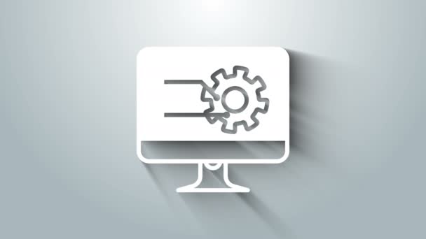 White Computer monitor with graph chart icon isolated on grey background. Report text file icon. Accounting sign. Audit, analysis, planning. 4K Video motion graphic animation