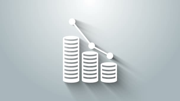 Infografica del grafico a torta bianca e icona della moneta isolata su sfondo grigio. Grafico grafico segno. Animazione grafica 4K Video motion — Video Stock