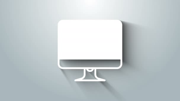 白色计算机显示器屏幕图标孤立在灰色背景.电子设备。前面的景色4K视频运动图形动画 — 图库视频影像