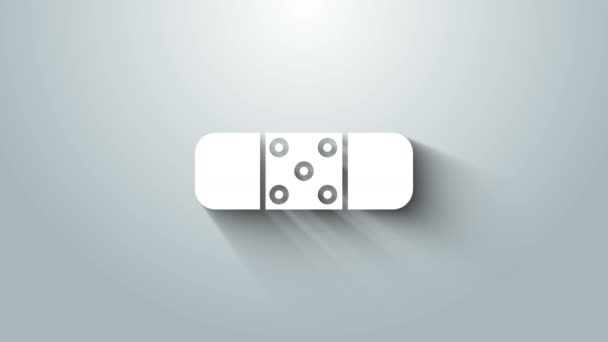 White Bandage plaster icon isolated on grey background. Medical plaster, adhesive bandage, flexible fabric bandage. 4K Video motion graphic animation — Video Stock