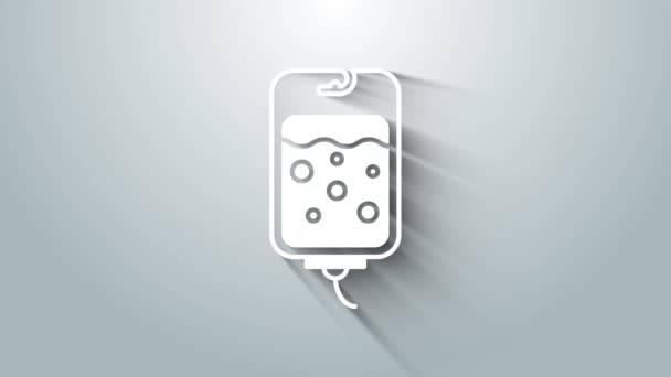 White IV bag icon isolated on grey background. Blood bag icon. Donate blood concept. The concept of treatment and therapy, chemotherapy. 4K Video motion graphic animation — 图库视频影像