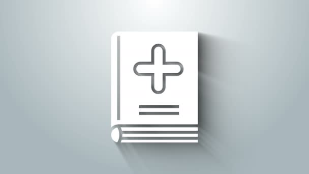 White Medical book icoon geïsoleerd op grijze achtergrond. 4K Video motion grafische animatie — Stockvideo