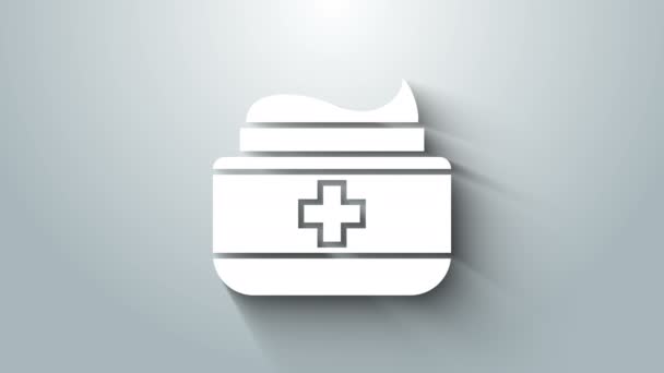 Biała ikona leku na tubkę maści wyizolowana na szarym tle. Rurka, pojemnik, pasta do zębów, kremowy znak. 4K Animacja graficzna ruchu wideo — Wideo stockowe
