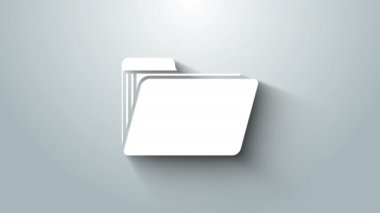 Beyaz Belge klasörü simgesi gri arkaplanda izole edildi. Muhasebe klasörü sembolü. Muhasebe yönetimi. 4K Video hareketli grafik canlandırması