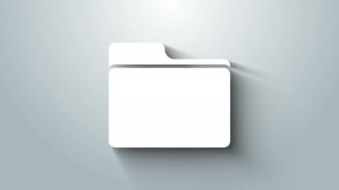 Beyaz Belge klasörü simgesi gri arkaplanda izole edildi. Muhasebe klasörü sembolü. Muhasebe yönetimi. 4K Video hareketli grafik canlandırması