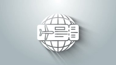 White Airlines bilet ikonu gri arka planda izole edildi. Uçak bileti. 4K Video hareketli grafik canlandırması