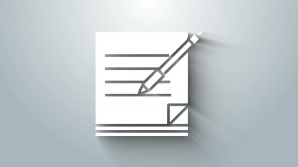 Cuaderno blanco en blanco y lápiz icono aislado sobre fondo gris. Papel y pluma. Animación gráfica de vídeo 4K — Vídeo de stock