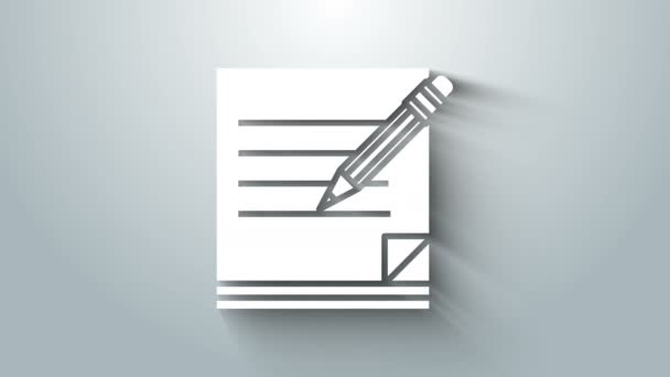 Cuaderno blanco en blanco y lápiz con icono de borrador aislado sobre fondo gris. Papel y lápiz. Animación gráfica de vídeo 4K — Vídeo de stock