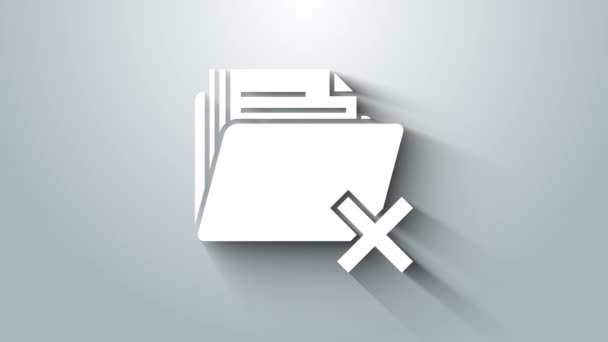 White Delete folder icon isolated on grey background. Folder with recycle bin. Delete or error folder. Close computer information folder. 4K Video motion graphic animation — Stock Video