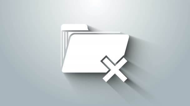 White Delete folder icon isolated on grey background. Folder with recycle bin. Delete or error folder. Close computer information folder. 4K Video motion graphic animation — Stock Video