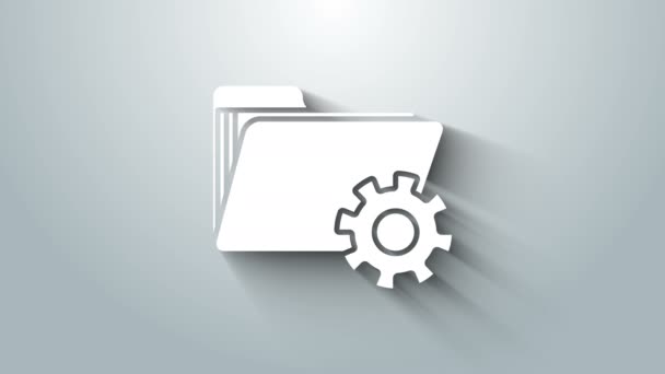 White Folder settings with gears icon isolated on grey background. Software update, transfer protocol, teamwork tool management. 4K Video motion graphic animation — ストック動画