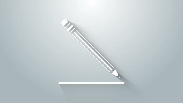 White Pencil with eraser and line icon 고립된 회색 배경에. 교육 표지. 그림그리기 와 교육 도구. 학교 사무실의 상징. 4K 비디오 모션 그래픽 애니메이션 — 비디오