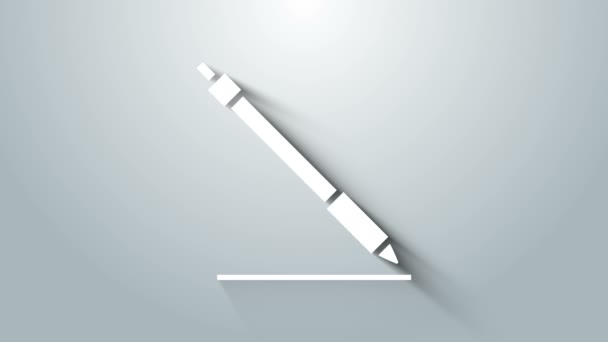 Ícone de linha da caneta branca isolado no fundo cinza. Animação gráfica em movimento de vídeo 4K — Vídeo de Stock