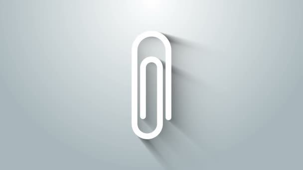 Weißes Büroklammersymbol isoliert auf grauem Hintergrund. 4K Video Motion Grafik Animation — Stockvideo