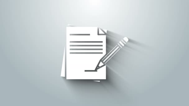 Cuaderno blanco en blanco y lápiz con icono de borrador aislado sobre fondo gris. Papel y lápiz. Animación gráfica de vídeo 4K — Vídeo de stock