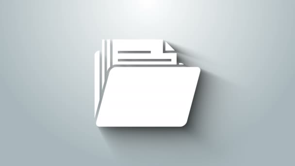Witte map pictogram geïsoleerd op grijze achtergrond. Boekhoudkundige binder symbool. Boekhoudkundige leiding. 4K Video motion grafische animatie — Stockvideo