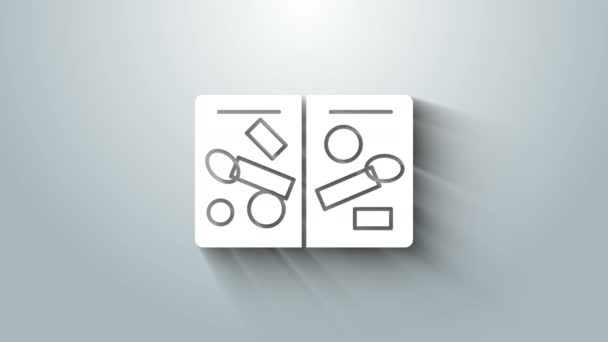 Passaporto bianco pagine con visto timbri icona isolata su sfondo grigio. Passaporto straniero aperto con timbri di visto personalizzati. Concetto di viaggio. Animazione grafica 4K Video motion — Video Stock