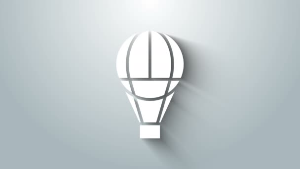 Vit varmluftsballong ikon isolerad på grå bakgrund. Flygtransport för resor. 4K Video motion grafisk animation — Stockvideo