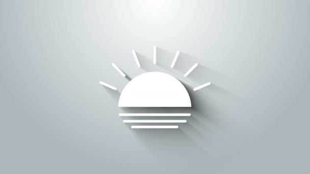 Fehér naplemente ikon elszigetelt szürke háttérrel. 4K Videó mozgás grafikus animáció — Stock videók