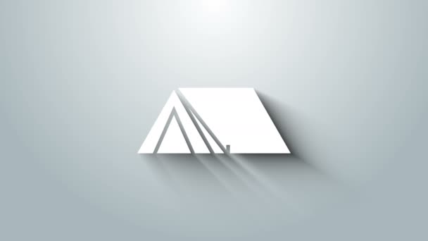 Wit Toeristentent icoon geïsoleerd op grijze achtergrond. Kamperen symbool. 4K Video motion grafische animatie — Stockvideo